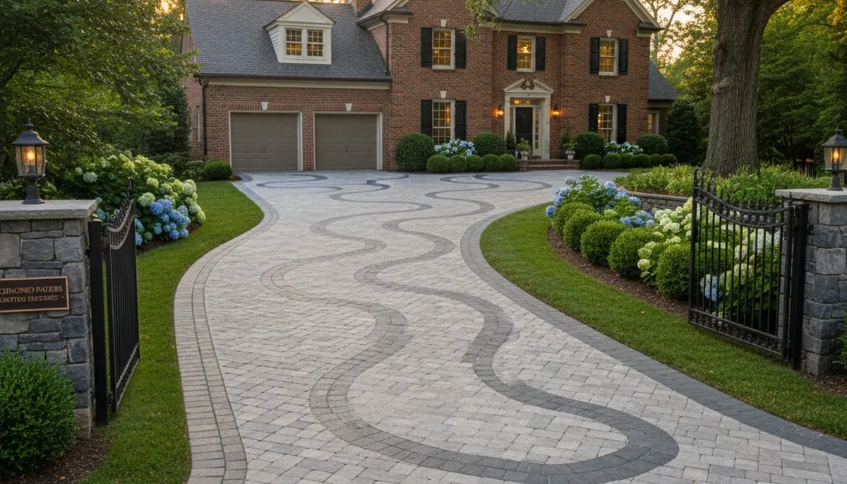 Curved paver driveway design by professional landscapers in Richmond, VA enhancing curb appeal