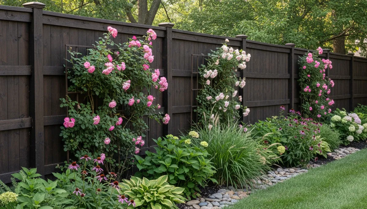 Fence with integrated landscape beds and climbing plants by Chop Chop Landscaping in Richmond, VA