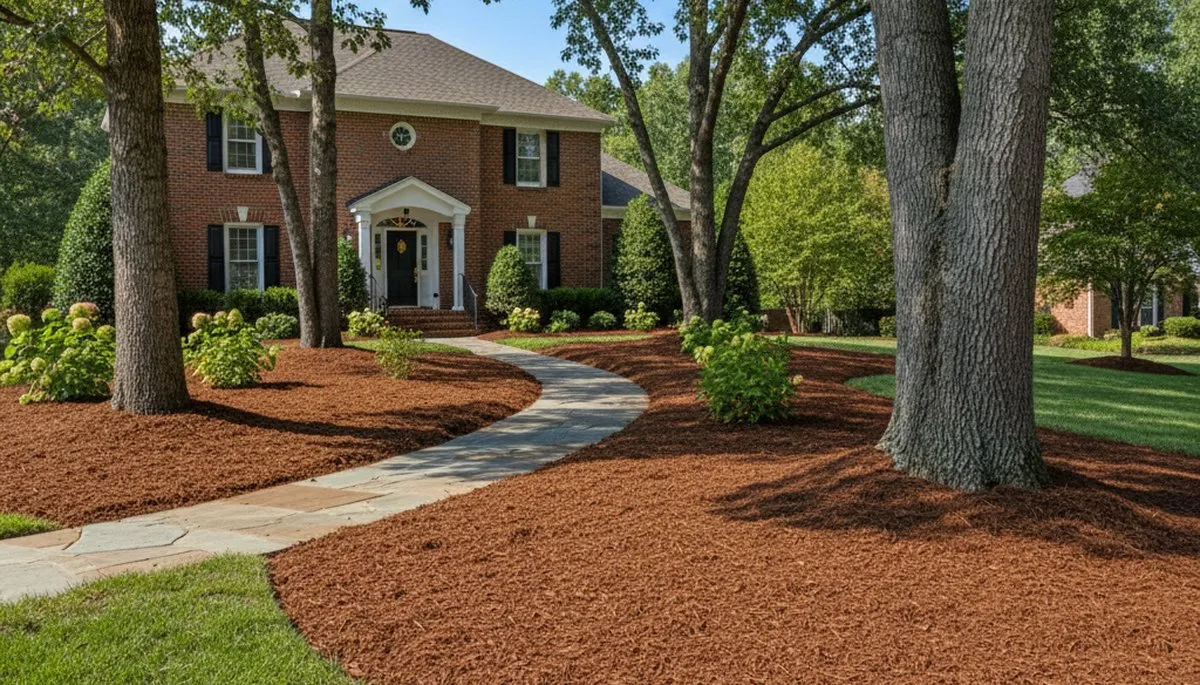 Freshly installed mulch beds with clean edges and rich color by professional landscapers in Richmond, VA