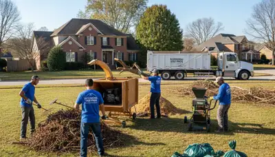 Technicians performing yard debris and branch removal in Richmond VA for a clean, restored landscape